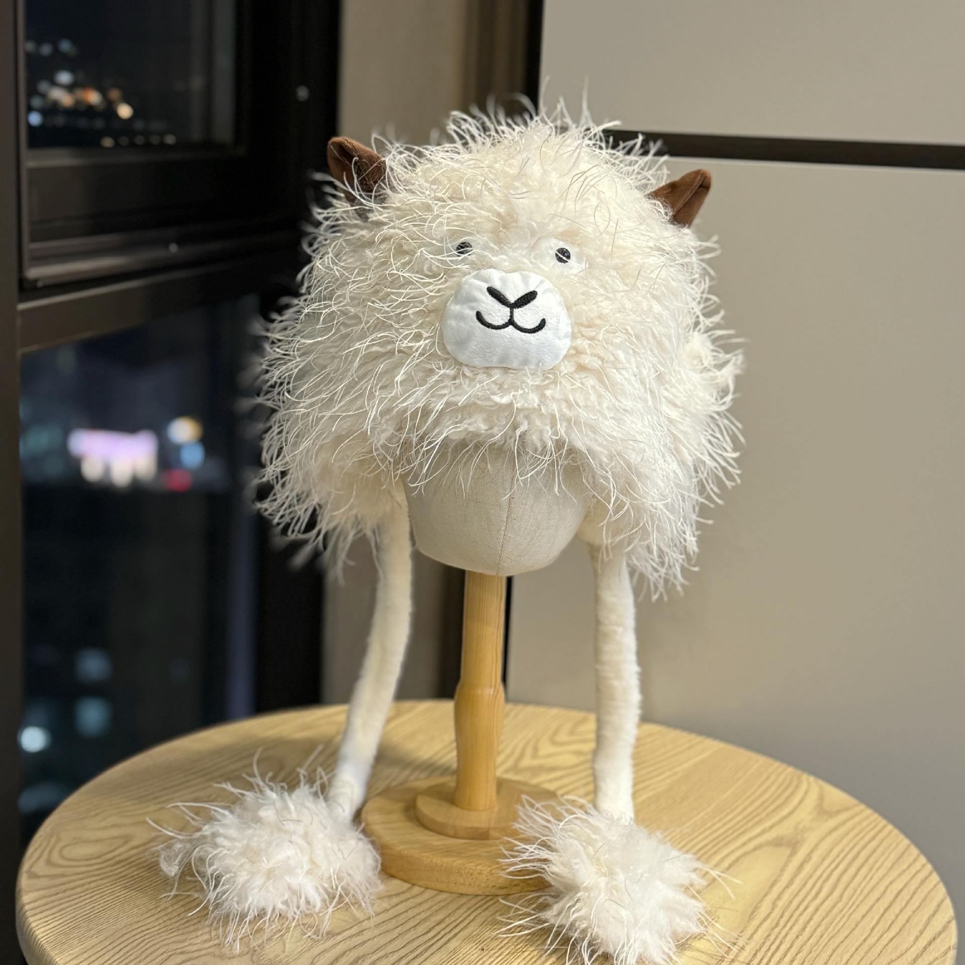 

New Winter Cute Lion Pullover Knitted Plush Hat for Women, Korean Version, Thickened for Cold Protection, Warm Ear Protection Hat, Lei Feng Hat Adult54-60Average Size бежевый
