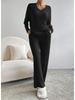 European & American Autumn/Winter Two-Piece Set: V-Neck Ribbed Knit & Casual Straight-Leg Pants