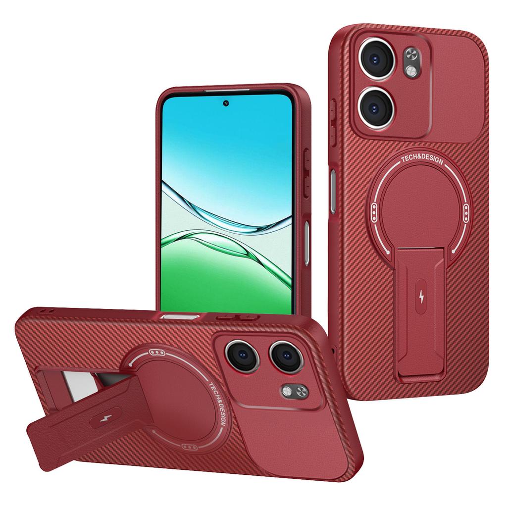 For Oppo A5x 4G/5G Case Arbon Fiber Texture PC+TPU Phone Cover with Kickstand