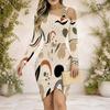 Women Plus Size Chain Strap Cold Shoulder Long Sleeve Printed Asymmetrical Bodycon Dress