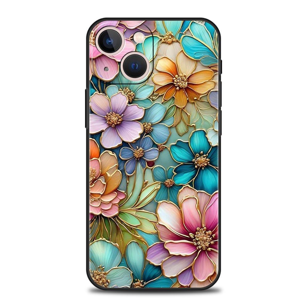 Fashion Flower Pattern Phone Case For iPhone 17 16 15 Pro Max 11 12 13 14 7 8 Plus SE 2020 X XR XS Cover Soft Black