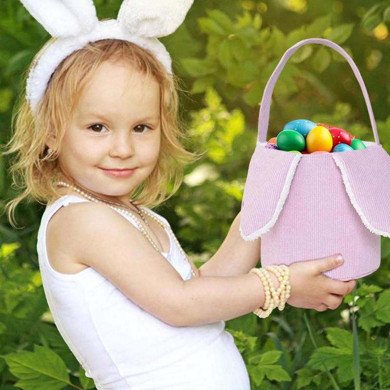 Plush Bunny Basket For Easter Bunny Plush Egg Hunt Basket Bags Cute Decorations Candy Storage With Rabbit Ears For Eggs Hunting