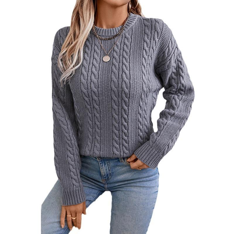 Autumn And Winter 2024 New European And American Women'S Sweater Pullover Round Neck Loose Vintage Fried Dough Twists Sweater Women