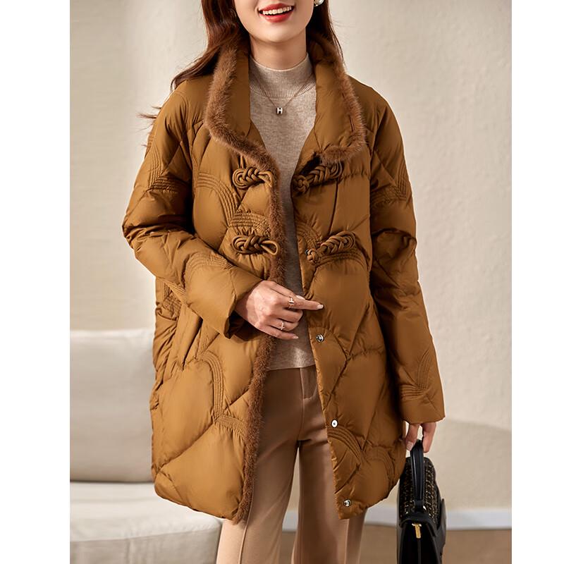 JIANHU Women's Mid-Length Disc-Button Down Winter Coat