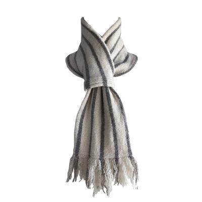 TERAICHI Fringed Compact Insert Neck Petite Striped Mini Scarf Scarf, Warmer, Scarf, Scarf, Women's (Beige)