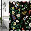 Butterfly Flower Green Leaf Shower Curtain, Bathroom Decorative Shower Curtain, Waterproof Shower Curtain with Hooks
