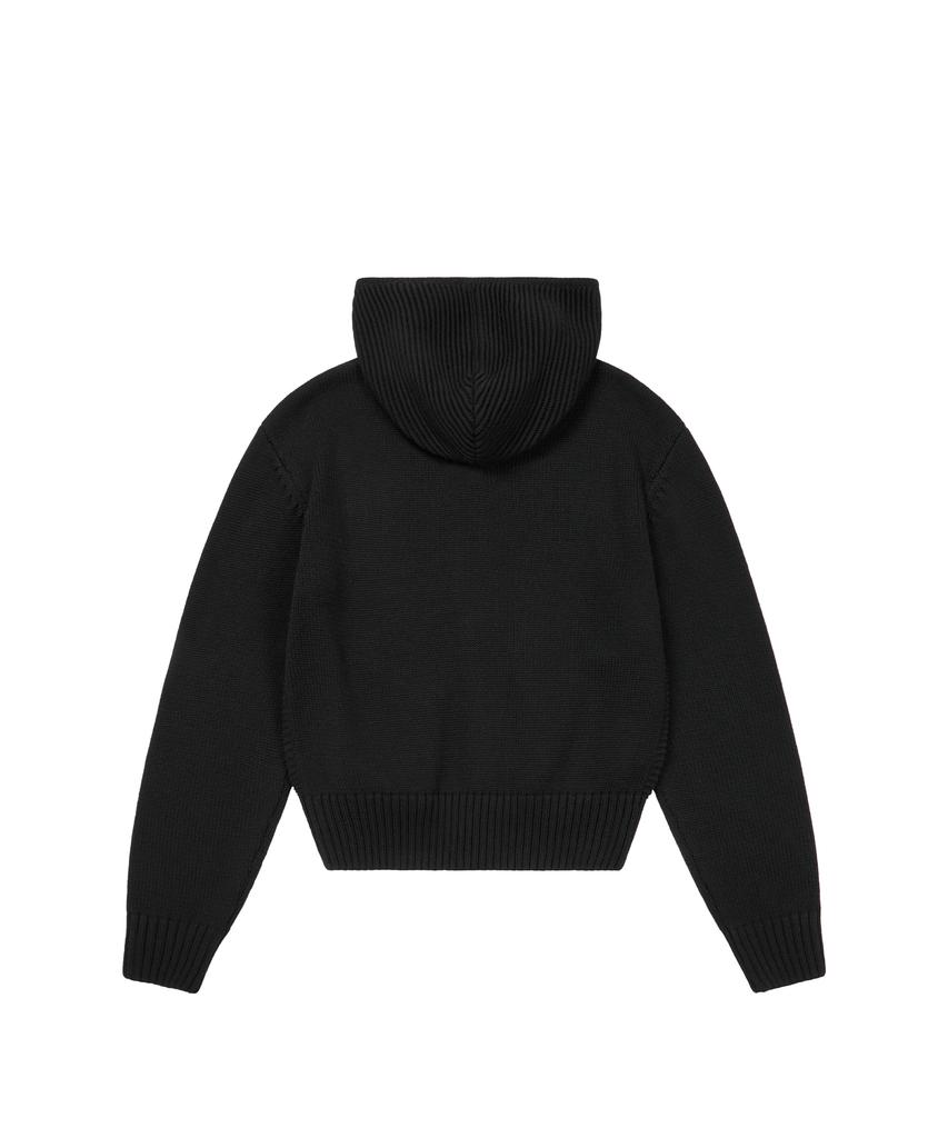 Aakam Structure Contrast Knitted Zip-Up Hoodie (Black)