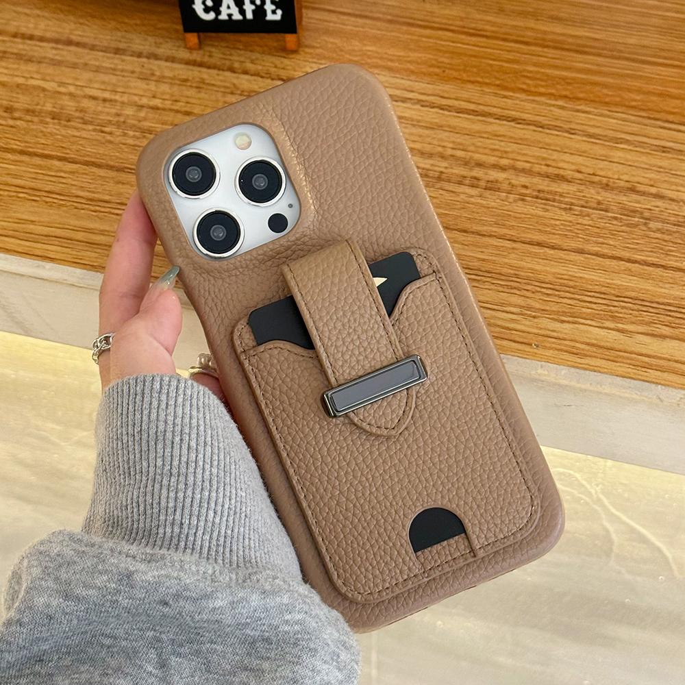 For iPhone 14 Pro Max Case with Card Slots Litchi Texture Leather+PET Phone Cover