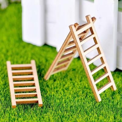 3PCs Mini Wood Ladder Figurines Craft Garden Gift DIY Ornament Garden Decoration