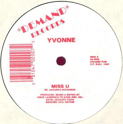 12inch Record YVONNE GAGE - Miss U 6004 Demand Records 1992 US Dance & Electronica Used