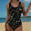 Summer Sexy  Stripe  Printed One-piece Swimsuit Slim Fit , Deep U-back Design, Beach Pool Vacation Eye-catching Fashion Swimsuit