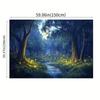 2D Fantasy Firefly Photography Background, Dreamy Night Forest with Glowing Lights and Winding Stream Backdrop