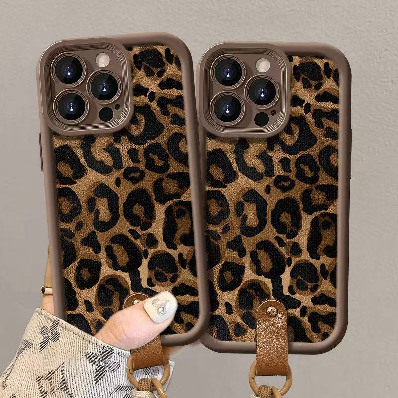 Leopard Print Hand Rope Is Suitable for Iphone17pro Mobile Phone Case Apple 15 Anti-drop 14 Women 16promax New Model X
