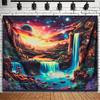 Galaxy Inspiration Black Light Tapestry - Design of Ultraviolet Reaction Waterfall and Fantasy Mountains