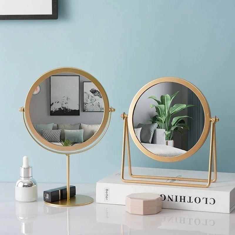 Nordic Style Round Wrought Iron Makeup Vanity Mirror for Bathroom or Dormitory