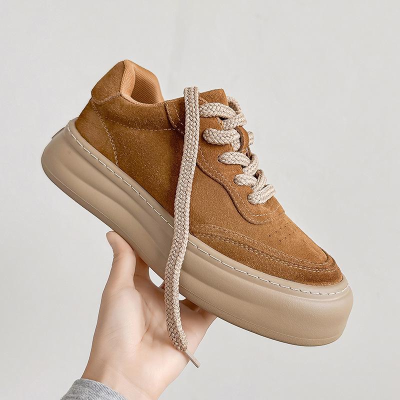 Autumn new anti-velvet thick-soled heightening retro brown casual board shoes