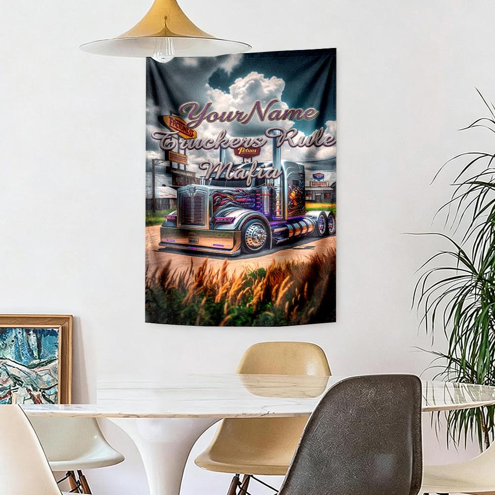Peterbilt Heavy Trucks Custom Your Name Wall Decor Tapestry Art For Pet Memorial Birthdaywedding Party Backdrop Family Gift