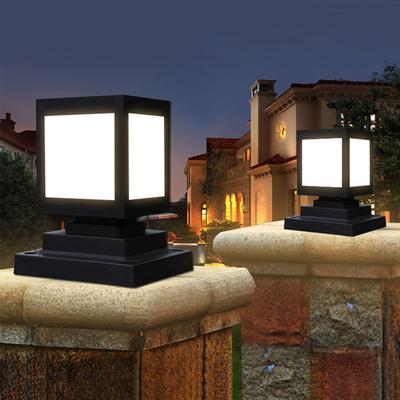 LED Solar Column Headlight Solar Powered Pillar Lamp Outdoor Fence Gate Solar Post Lamp for Courtyard Landscape Garden Decor