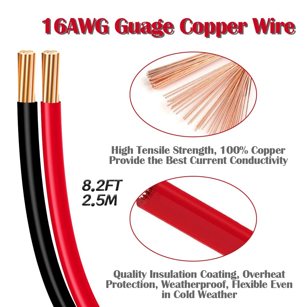 HayEastdor 8,2 fot/2,5 m SAE - Kabelhärva med strömbrytare och krokodilklämmor 16 AWG 2-pin SAE