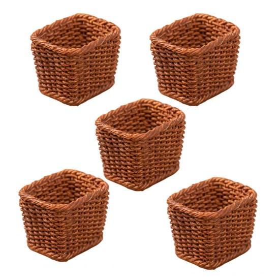 5 Pcs Mini Resin Rattan Basket Miniature Storage Holder Realistic Simulation Basket Dollhouse Accessories for Crafts Dollhouse Fairy Garden Decor