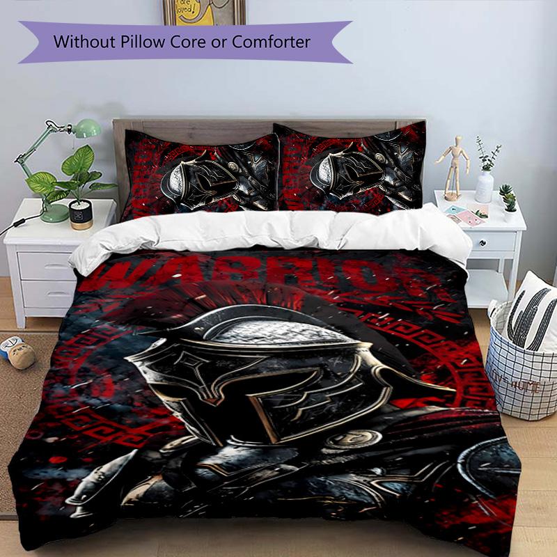 Gladiator Helmet 3pcs Bedding Set Duvet Cover Closure Includes 1 Duvet Cover & 2 Pillowcases for All Seasons Bedroom Home Dorm Decor