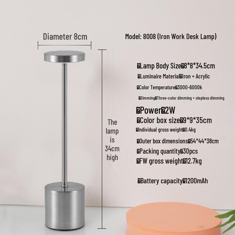 LED I-Beam Desk Lamp: Rechargeable Wrought Iron Bedside & Atmosphere Light for Bedroom or Bar.