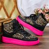 Spring Leopard Leather Platform Sneakers Women Luxury High Top Shoes Unisex Non-slip New Lace Up Thick Sole Ladies Casual Shoes