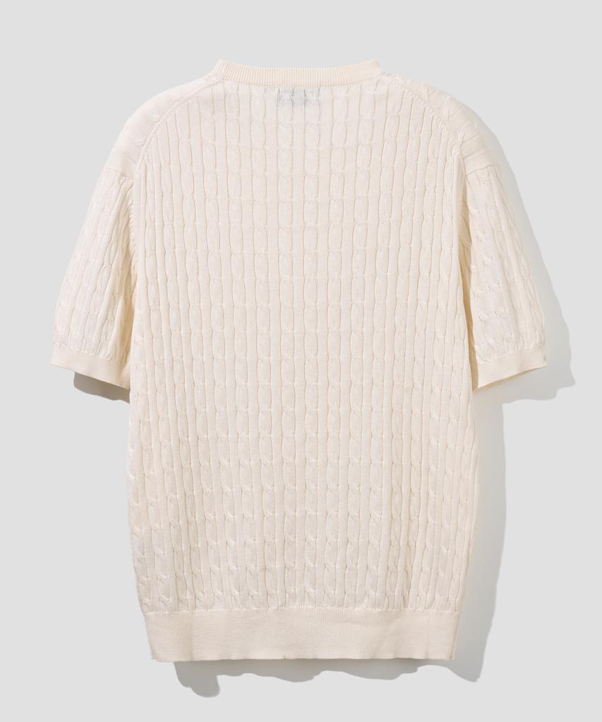 AGOD Cotton Modal Washable Crew Neck Cable Knit [Ivory]