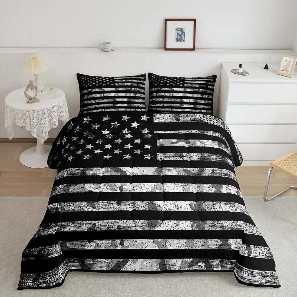 Grå Camo Täcke Sängklädesset Full Storlek, Kamouflage Armé Design Sängklädeskollektioner För Barn Pojke, Mjukt Året-Runt Bäddset
