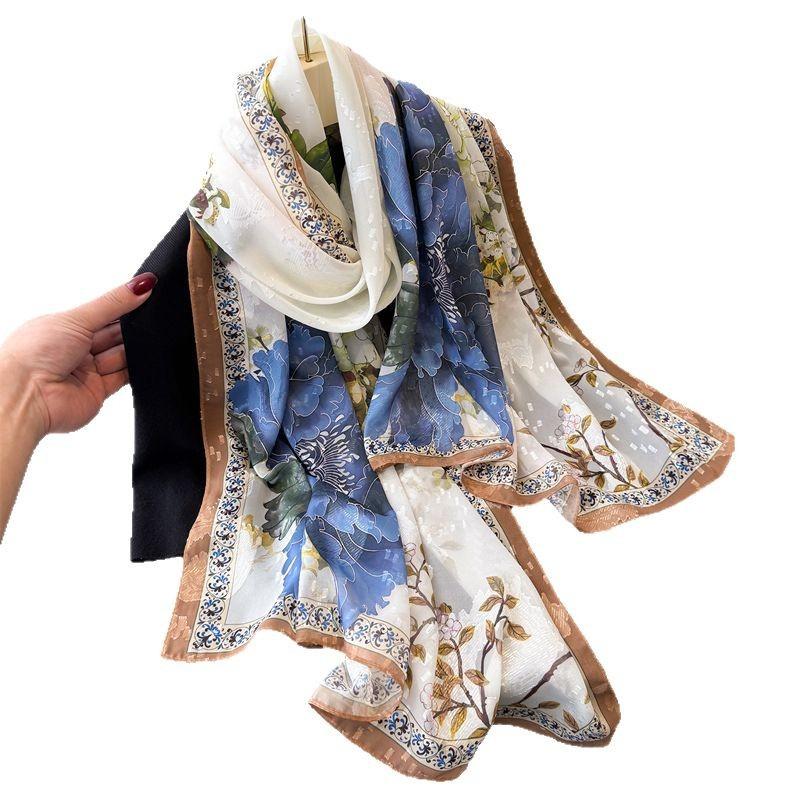 Pfingstrosen-Druck Schnittblume Frühling Und Sommer Seidenschal Groß Langer Schal Hoher Sinn Reiseschal Sonnenschutz Damenschal Kopftuch