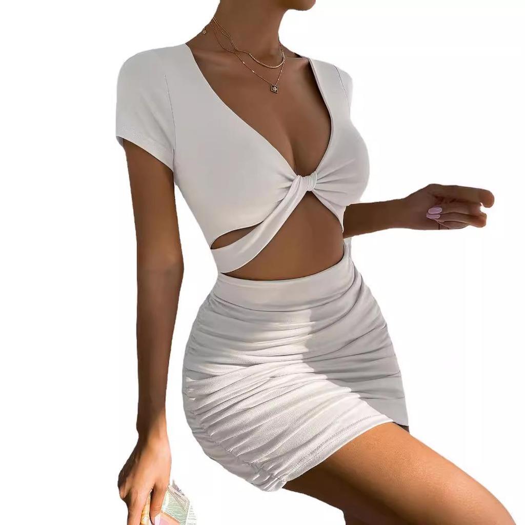 2026 Summer European & American Cross-border Women's V-neck Cut-out Bodycon Skirt