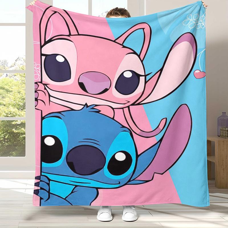 Kawaii S-Stitch Cartoon Flannel Blanket,Ultra Soft Warm Plush Throw for Home Bedroom Bed Sofa Cover Camping Picnic Gift Kids