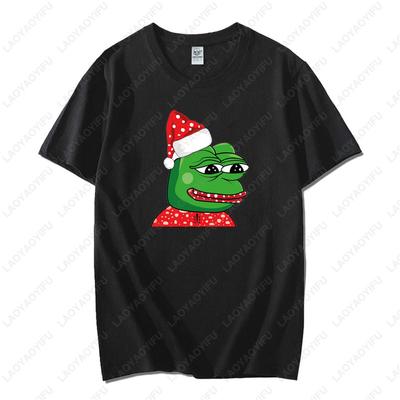 Cartoon Pepe Frog Christmas T Shirts Funny Graphic T Shirt Frog Humor Fun Offensive Y2k Clothes Fashion Streetwear Cotton Shirts