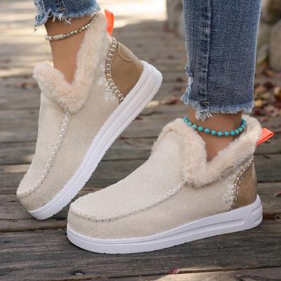 Damen Dicke Schneestiefel Winter Neu Runde Zehenpartie Wildleder Spleißhülle Weiche Sohle Rutschfest Verschleißfest Kurze Stiefel