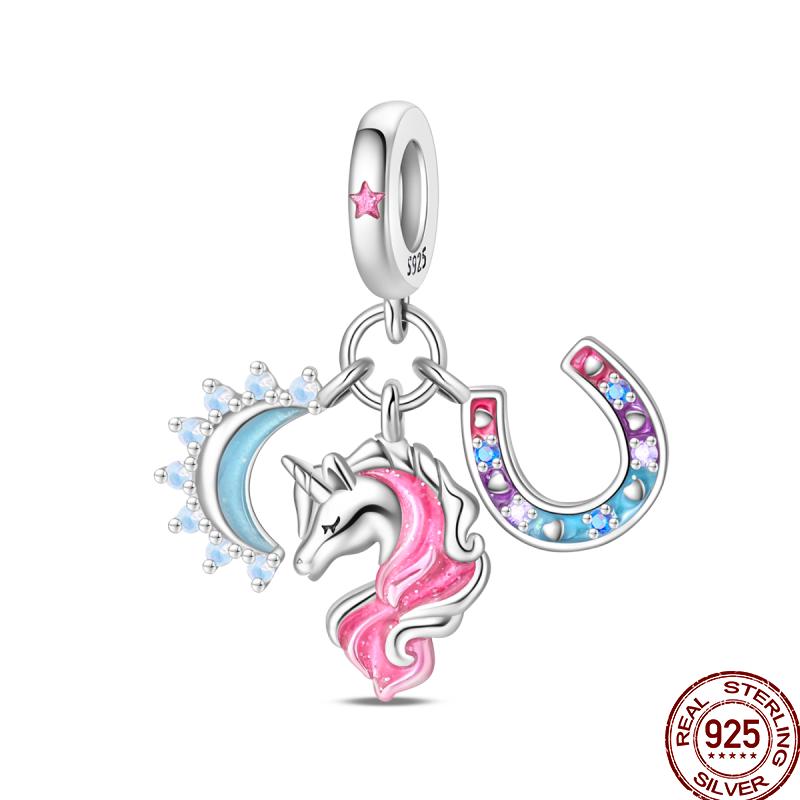 Sweet Copper Princess Dress Rainbow Horse Cat Charms Beads Fit Pan Original Bracelets Diy Jewelry