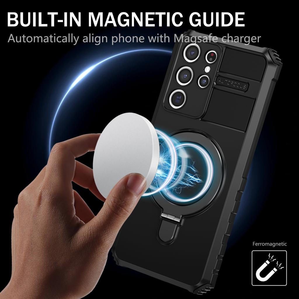 Dla Samsunga Galaxy S21 Ultra 5G Magnetyczne etui ze stojakiem PC+TPU Odporne na zarysowania Pokrowiec na telefon