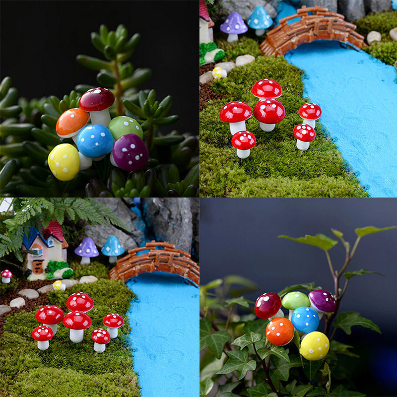 Mini Colored Mushroom Garden Decoration Mini Flower Pot Fairy Diy Dollhouse