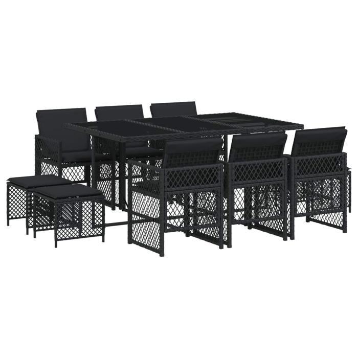 VidaXL Ensemble à manger de jardin 11 pcs coussins noir résine tressée, ensemble à manger d'extérieur, meuble à manger de 3210787
