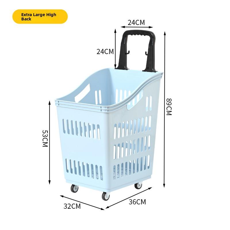 Thickened Plastic Shopping Basket with Wheels Handheld KTV Basket Convenience Store Caddy Vegetable Basket Pull Rod Basket