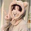 Bear Mask Hat Winter Scarf Integrated Gloves Scarf Hooded Female Cute Warm Three-piece Set Autumn and Winter