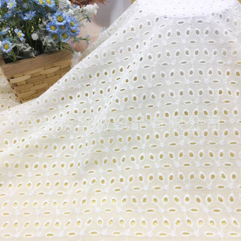 100x130cm Tessuto di Cotone Bianco Ricamato con Occhielli Pizzo di Cotone Materiale per Cucire Vestiti, Al Metro 23 stili