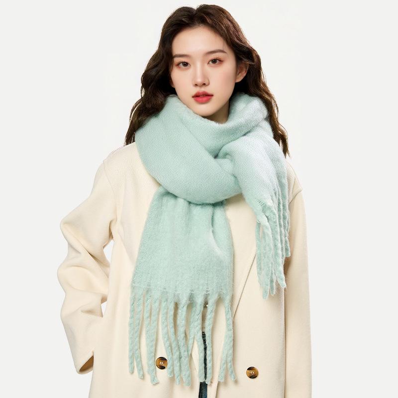 Winter New Mohair Women Scarf Girls Female Warm Thickened Solid Long Scarves Soft Coarse Braid Tassel Shawl Retro Wrap Shawls