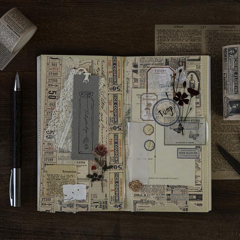 Yoofun 300cm Washi Tape Vintage Map Ticket Bill Coupon Masking Tape for Collage Junk Journal Scrapbooking Planner DIY