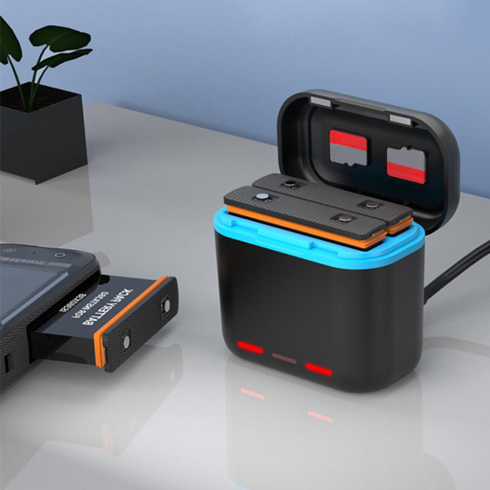 2-Channel Battery Charger with Misro SD Card Slots Fast Charger Batteries Storage Case for Insta360 X3 Accessories