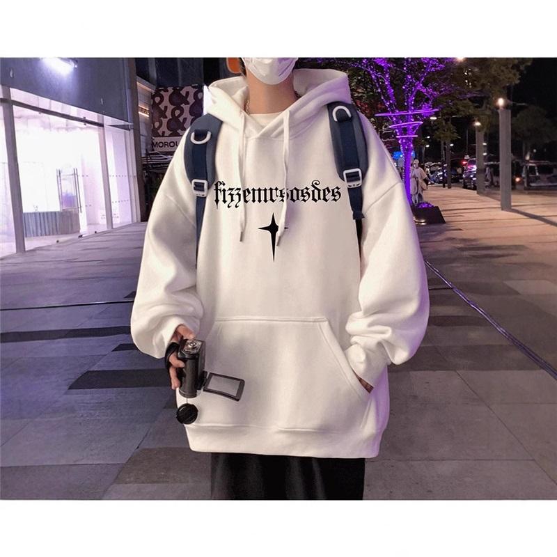 Men s Graphic Print Hoodie Oversized Casual Long Sleeve Pullover XXXL белый
