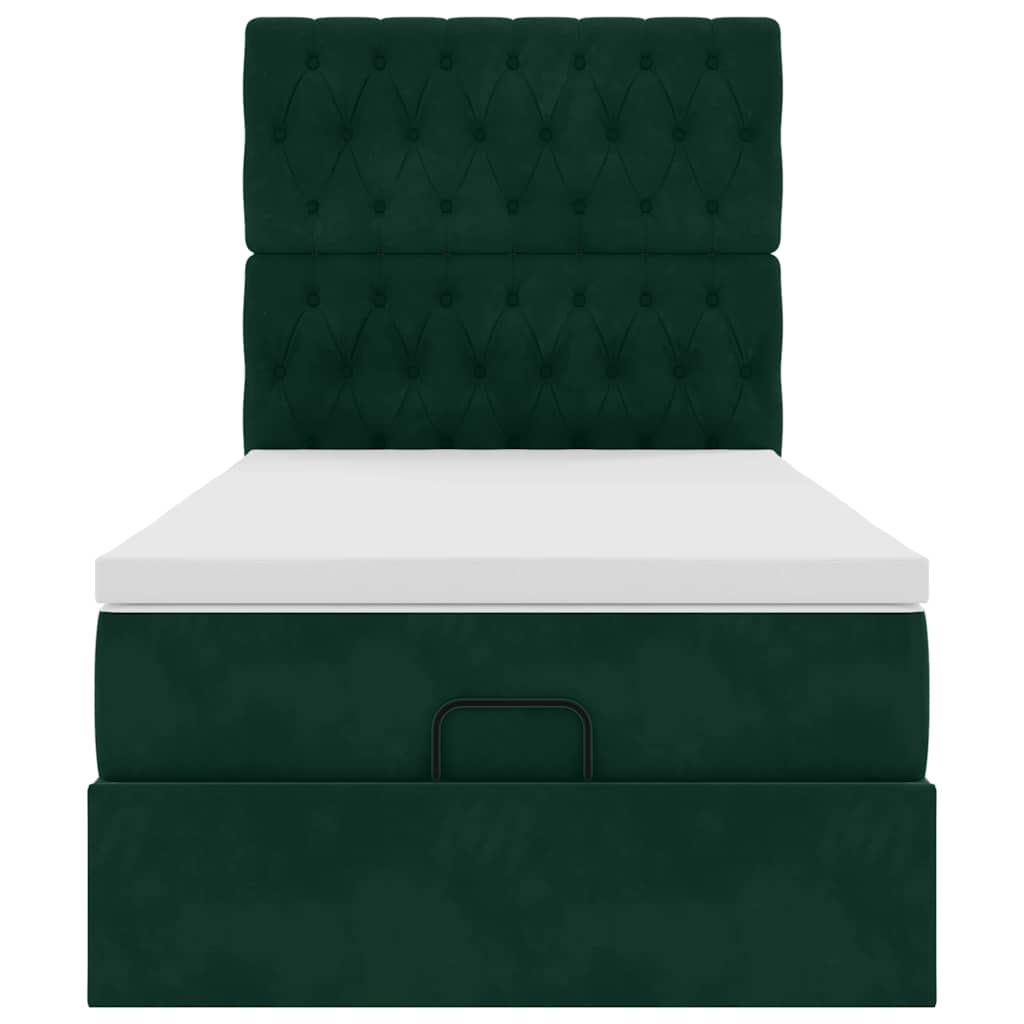 Ottoman Bed with Mattress Dark Green 90x200 Cm Velvet