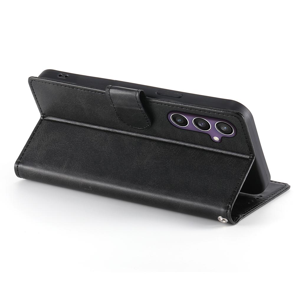 For Samsung Galaxy S25/S24 Case Stand Wallet Calf Texture PU Leather Flip Phone Cover with Wrist Strap