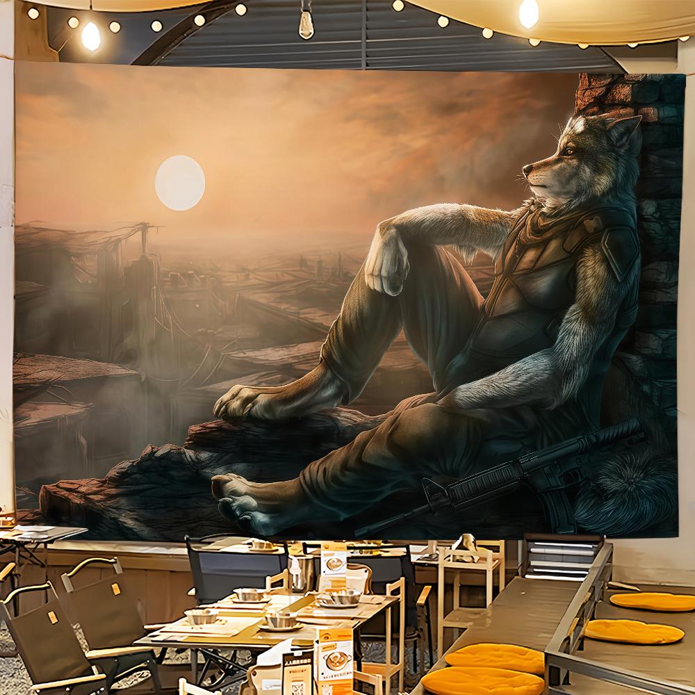 Emo Meme Gotischer Werwolf Weißer Wolf Sitzend Fahne Zimmer Wohnheim Camping Party Zuhause Garage Wohnzimmer Nachttisch Wanddekor Banner Geschenk