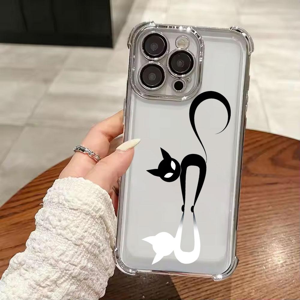 Cartoon Cute Little Black Cat Funda For iPhone 17 Pro 16 15 14 13 12 11 Pro Max Case 17 Plus 17E 16E 17Air Silicone Phone Cover