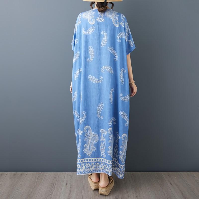 Abito estivo lungo e largo casual da donna, in cotone vintage, con maniche corte e taglie forti, floreale, nuovo di zecca.
